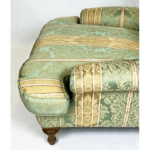 212 - HOWARD STYLE ARMCHAIR, silk damask upholstered with turned front supports, 91cm H x 78cm.