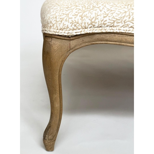 250 - CENTRE STOOL, large Louis XV style bleached oak with buttoned seaweed print upholstery, 145cm x 105c... 