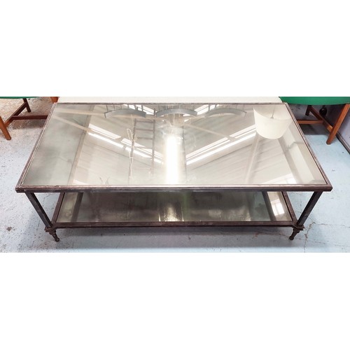 644 - LOW TABLE, with an antiqued mirrored top and undertier on a substantial metal frame, 50cm H x 71cm D... 