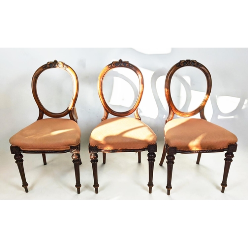 219 - DINING CHAIRS, a set of six, each 93cm H x 47cm W, Victorian walnut having hoop backs with carved de... 