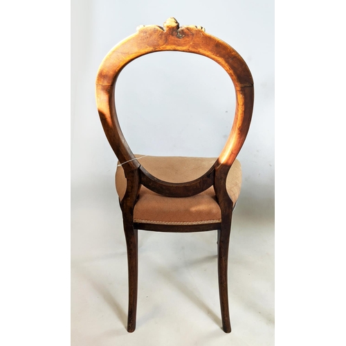 219 - DINING CHAIRS, a set of six, each 93cm H x 47cm W, Victorian walnut having hoop backs with carved de... 