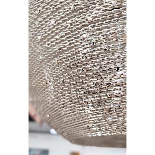 445 - CEILING PENDANT LIGHTS, a set of two, differing  sizes and shapes, wire work design, 60cm at largest... 