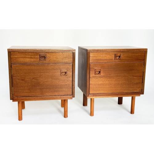 465 - ALFRED COX SIDE CABINETS, a pair mid century teak each with drawer and cupboard, 49cm W x 55cm H x 3... 