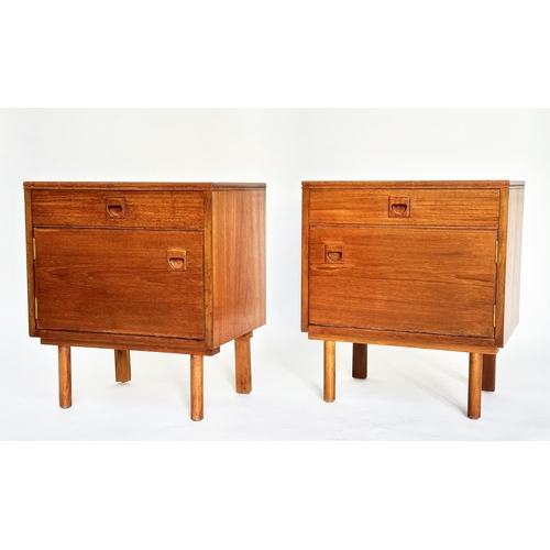 465 - ALFRED COX SIDE CABINETS, a pair mid century teak each with drawer and cupboard, 49cm W x 55cm H x 3... 