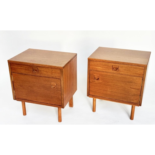 465 - ALFRED COX SIDE CABINETS, a pair mid century teak each with drawer and cupboard, 49cm W x 55cm H x 3... 