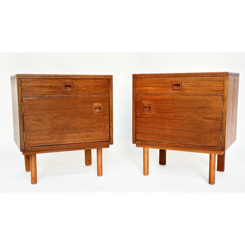 465 - ALFRED COX SIDE CABINETS, a pair mid century teak each with drawer and cupboard, 49cm W x 55cm H x 3... 