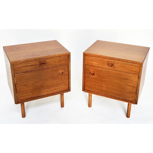 465 - ALFRED COX SIDE CABINETS, a pair mid century teak each with drawer and cupboard, 49cm W x 55cm H x 3... 