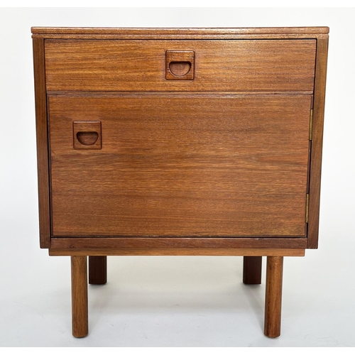 465 - ALFRED COX SIDE CABINETS, a pair mid century teak each with drawer and cupboard, 49cm W x 55cm H x 3... 