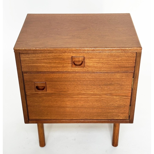 465 - ALFRED COX SIDE CABINETS, a pair mid century teak each with drawer and cupboard, 49cm W x 55cm H x 3... 