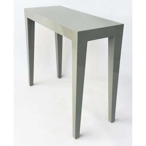 462 - CONSOLE TABLE, 'Anglesey' light grey lacquered rectangular with tapering support, 95cm W x 35cm D x ... 