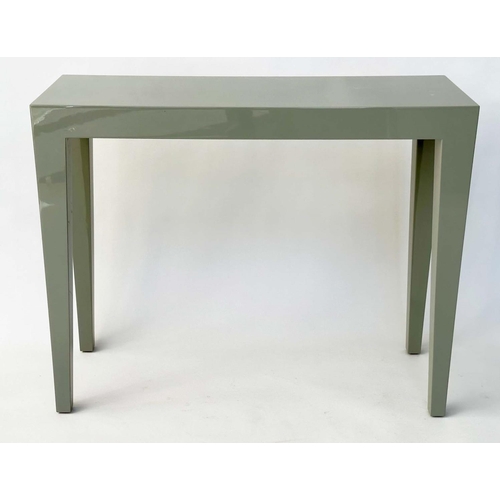 462 - CONSOLE TABLE, 'Anglesey' light grey lacquered rectangular with tapering support, 95cm W x 35cm D x ... 