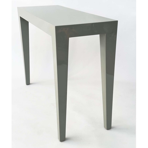 462 - CONSOLE TABLE, 'Anglesey' light grey lacquered rectangular with tapering support, 95cm W x 35cm D x ... 