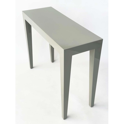 462 - CONSOLE TABLE, 'Anglesey' light grey lacquered rectangular with tapering support, 95cm W x 35cm D x ... 