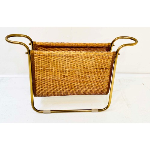 550 - MAGAZINE RACK, 39cm high, 64cm wide, 20cm deep, 1960s French Style, gilt metal and rattan.