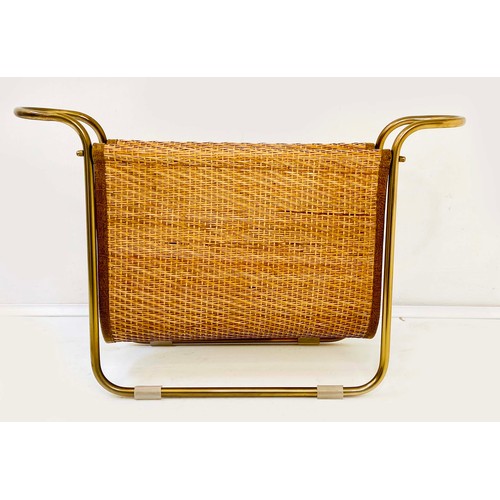 550 - MAGAZINE RACK, 39cm high, 64cm wide, 20cm deep, 1960s French Style, gilt metal and rattan.