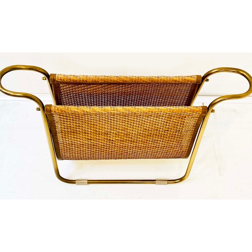 550 - MAGAZINE RACK, 39cm high, 64cm wide, 20cm deep, 1960s French Style, gilt metal and rattan.