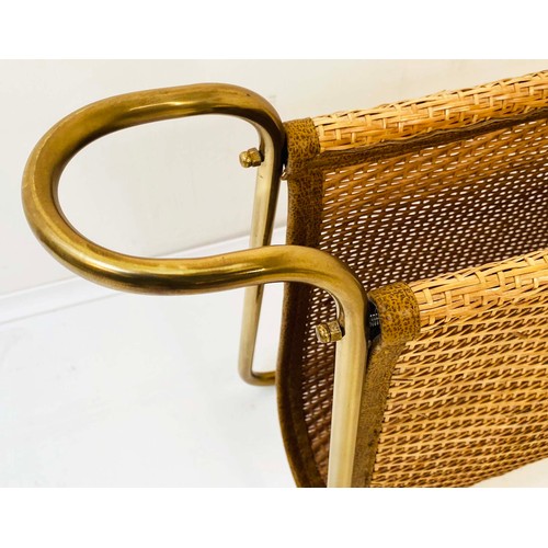 550 - MAGAZINE RACK, 39cm high, 64cm wide, 20cm deep, 1960s French Style, gilt metal and rattan.