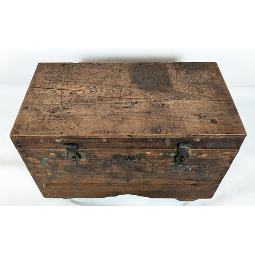 146 - CHINESE WOODEN CHEST, with a fitted interior apparently a make up chest, 61cm W x 37cm D x 43cm H, f... 