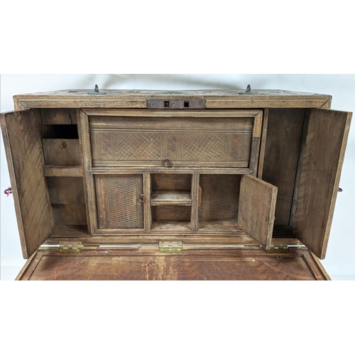 146 - CHINESE WOODEN CHEST, with a fitted interior apparently a make up chest, 61cm W x 37cm D x 43cm H, f... 