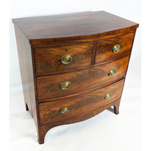 147 - BOWFRONT CHEST, 91cm high, 84cm wide, 51cm deep, Regency mahogany of four drawers.