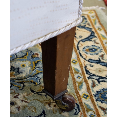 207 - ARMCHAIR, 88cm H x 78cm, late Victorian mahogany, circa 1890, in cream fabric on ceramic castors.