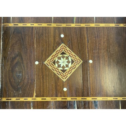 1 - FOLDING CHESSBOARD AND BACKGAMMON BOX, rosewood and satinwood with marquetry inlay having accompanyi... 