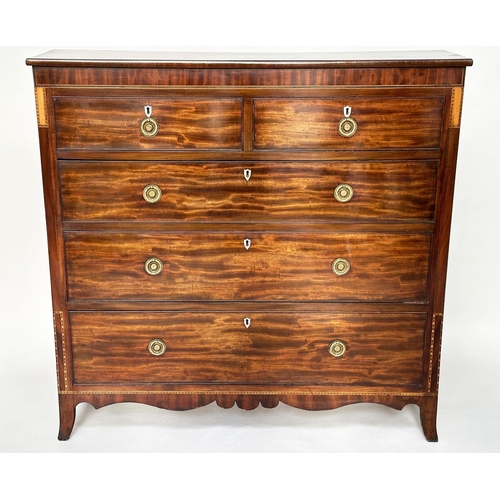 103 - SCOTTISH HALL CHEST, Regency flame mahogany and satinwood inlaid of adapted shallow proportions with... 