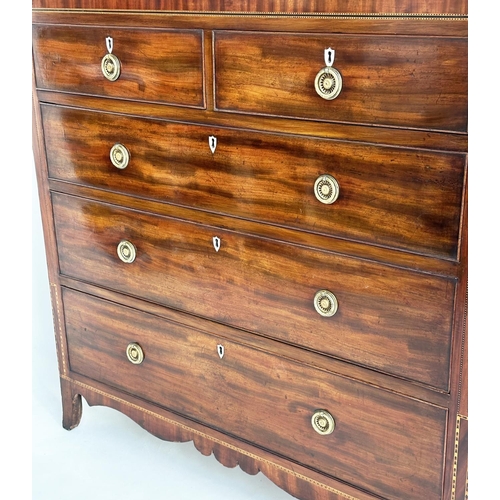 103 - SCOTTISH HALL CHEST, Regency flame mahogany and satinwood inlaid of adapted shallow proportions with... 