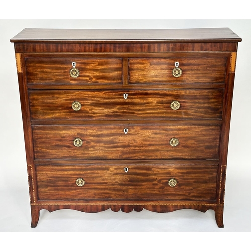 103 - SCOTTISH HALL CHEST, Regency flame mahogany and satinwood inlaid of adapted shallow proportions with... 