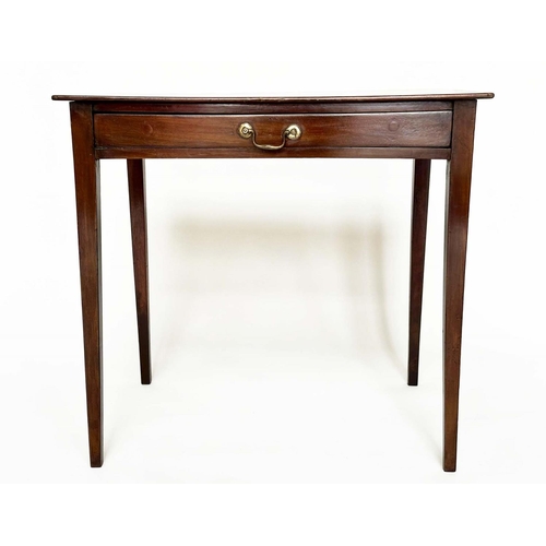 105 - WRITING TABLE, George III figured mahogany with full width drawer and square tapering supports, 77cm... 