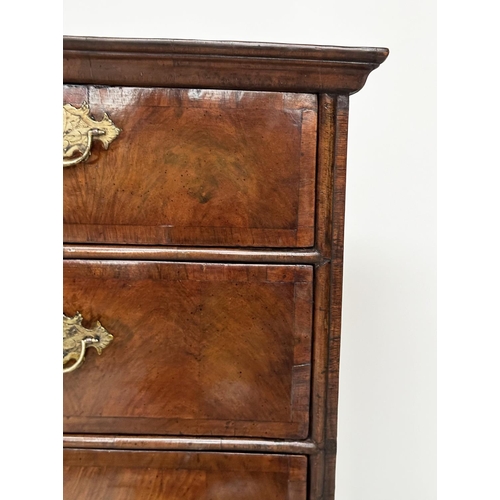 107 - CHEST, early 18th century English Queen Anne figured walnut and crossbanded with quartered top above... 