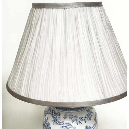 108 - TABLE LAMPS, a pair, Chinese ceramic blue and white toile print, of vase form with wooden bases and ... 