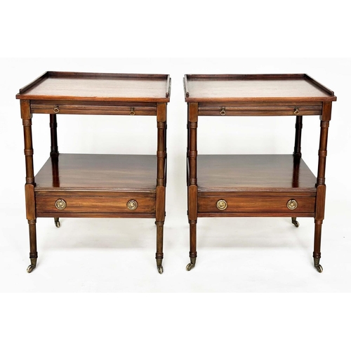 109 - LAMP TABLES, a pair, George III design mahogany each with gallery, brushing slide, drawer and undert... 