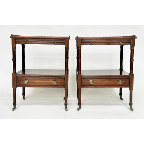 109 - LAMP TABLES, a pair, George III design mahogany each with gallery, brushing slide, drawer and undert... 