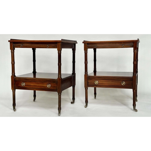 109 - LAMP TABLES, a pair, George III design mahogany each with gallery, brushing slide, drawer and undert... 