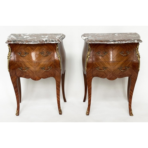 119 - TABLES DE NUIT, a pair, French Louis XV design Kingwood and gilt metal mounted and variegated marble... 