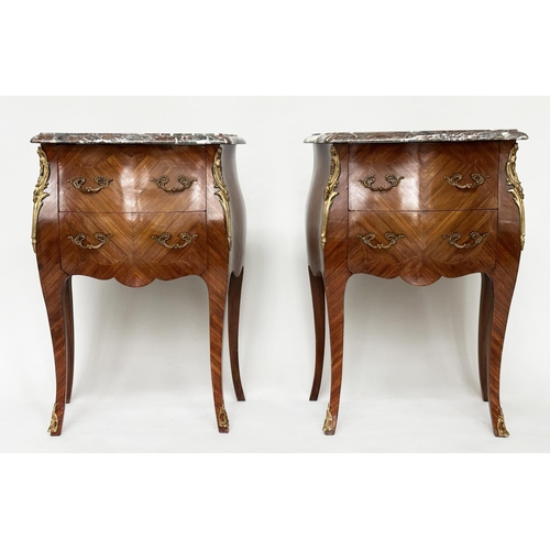 119 - TABLES DE NUIT, a pair, French Louis XV design Kingwood and gilt metal mounted and variegated marble... 