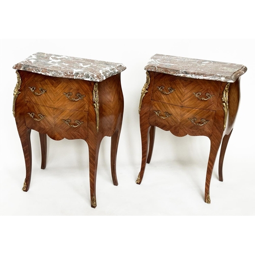 119 - TABLES DE NUIT, a pair, French Louis XV design Kingwood and gilt metal mounted and variegated marble... 