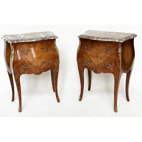 119 - TABLES DE NUIT, a pair, French Louis XV design Kingwood and gilt metal mounted and variegated marble... 