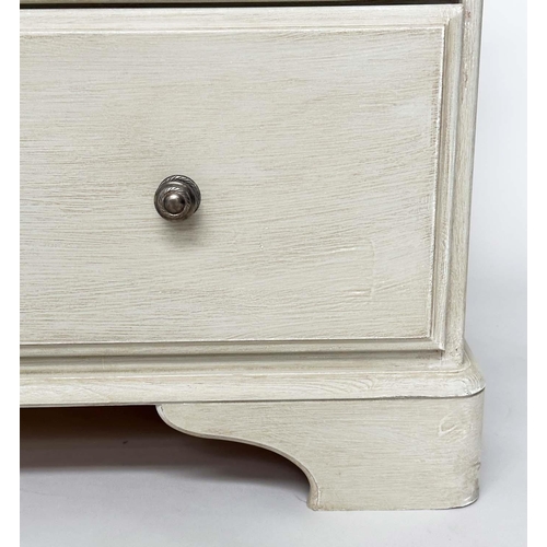 123 - LOW CHEST, George III design traditionally grey painted with an arrangement of eight drawers and bra... 