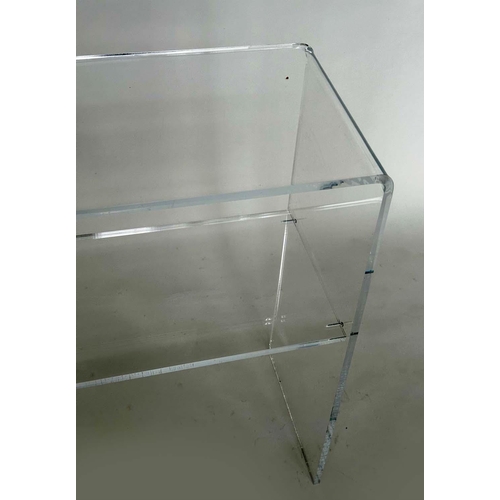 129 - LUCITE CONSOLE TABLE, arched rectangular with undertier shelf, 70cm W x 70cm H x 30cm D.