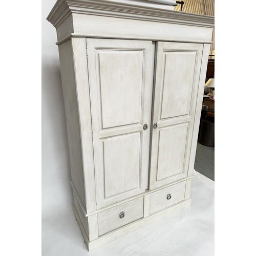 131 - ARMOIRE, French style traditionally grey painted with two panelled doors enclosing hanging space abo... 