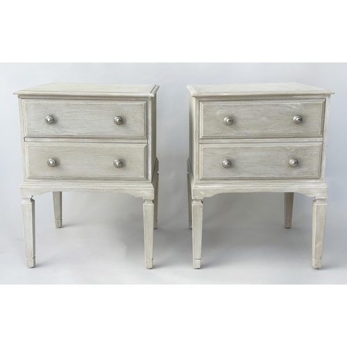 133 - BEDSIDE CHESTS, a pair, Italian style grey painted, each with two drawers, 45cm x 45cm x 60cm H. (2)