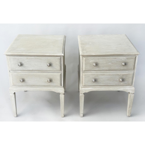 133 - BEDSIDE CHESTS, a pair, Italian style grey painted, each with two drawers, 45cm x 45cm x 60cm H. (2)