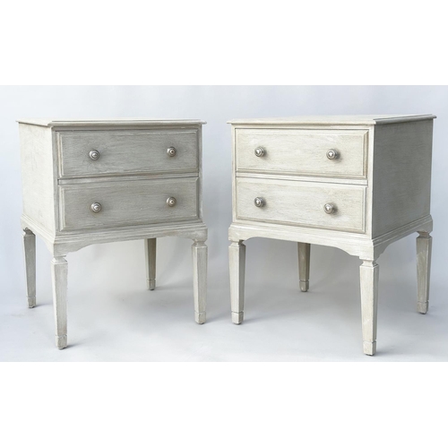 133 - BEDSIDE CHESTS, a pair, Italian style grey painted, each with two drawers, 45cm x 45cm x 60cm H. (2)