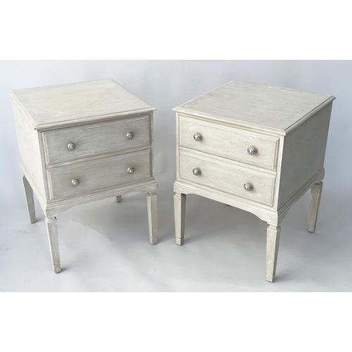 133 - BEDSIDE CHESTS, a pair, Italian style grey painted, each with two drawers, 45cm x 45cm x 60cm H. (2)