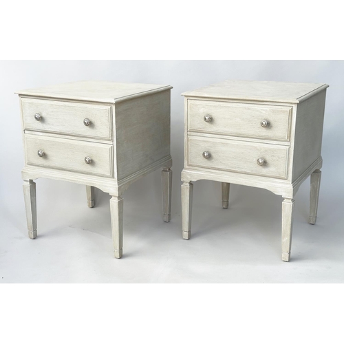 133 - BEDSIDE CHESTS, a pair, Italian style grey painted, each with two drawers, 45cm x 45cm x 60cm H. (2)