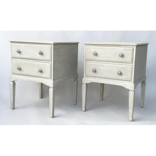 133 - BEDSIDE CHESTS, a pair, Italian style grey painted, each with two drawers, 45cm x 45cm x 60cm H. (2)