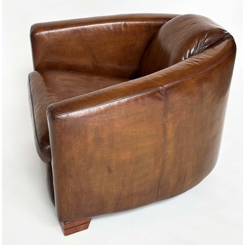 138 - AVIATOR ARMCHAIRS, a pair, mid 20th century brown natural soft tan leather with converging backs and... 