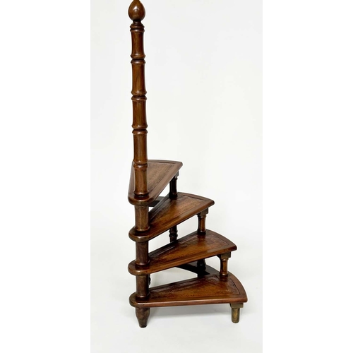 139 - LIBRARY STEPS, a set, Georgian design mahogany with four spiral gilt tooled leather treads and pole,... 